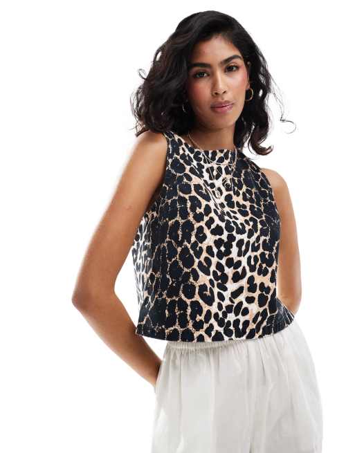 ASOS DESIGN – Leopardmönstrat linne i denim