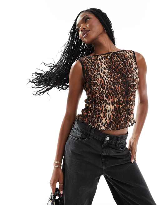 ASOS DESIGN – Leopardmönstrat, smockat linne med båtringning