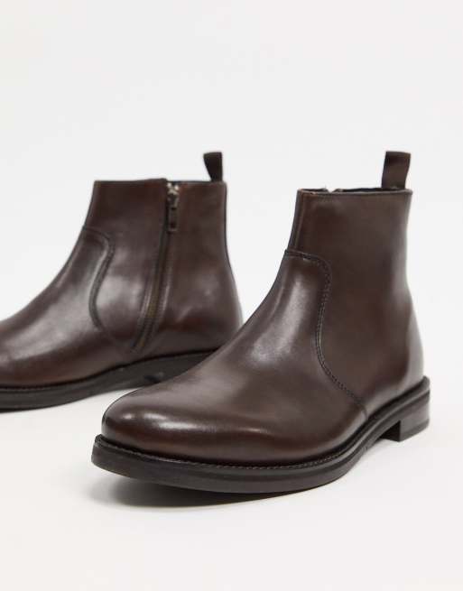 ASOS DESIGN - Leren chelsea boots in bruin