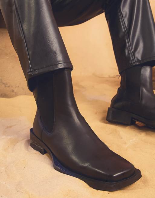 ASOS DESIGN - Leren chelsea boots met hoekige zool in zwart, 4 van 4
