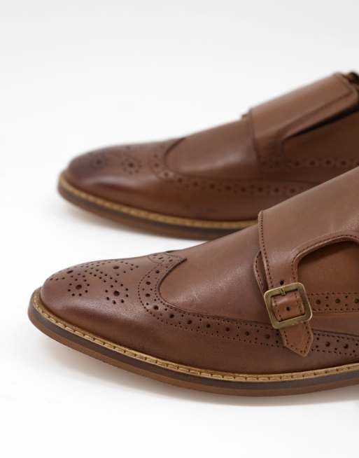 ASOS DESIGN - Leren gespschoenen met brogue-details in bruin, 4 van 4