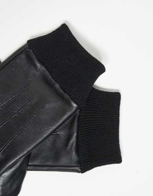 ASOS DESIGN - Leren handschoenen met touchscreen-functie en geribbelde manchetten in zwart, 2 van 3