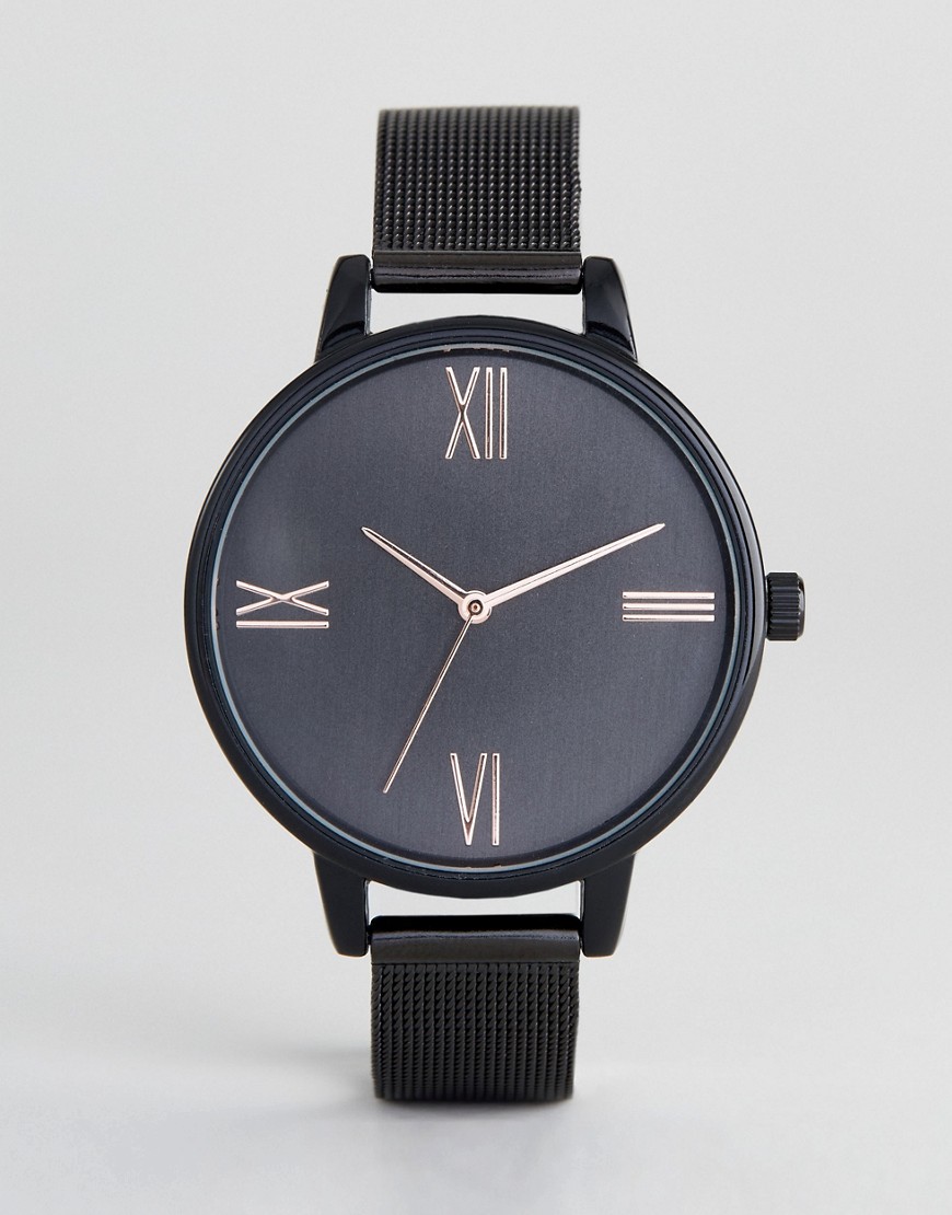 ASOS DESIGN - Leren horloge in gemêleerd grijs-Zwart