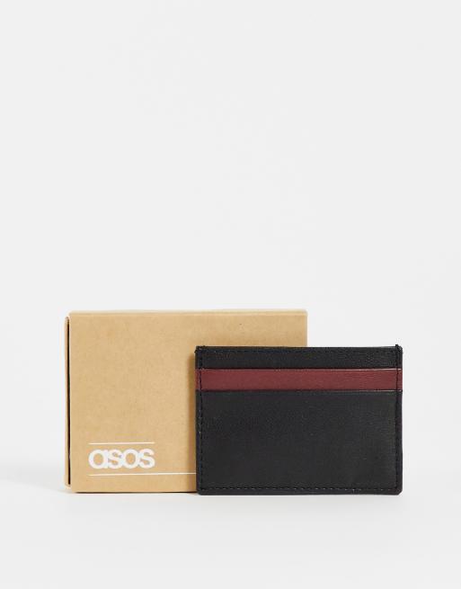 ASOS DESIGN - Leren kaarthouder in zwart met contrasterend bordeauxrood paneel