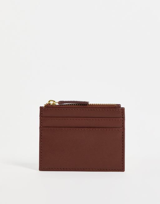 ASOS DESIGN - Leren kaarthouder met muntvakje in bruin