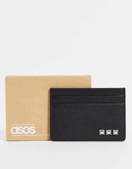 ASOS DESIGN - Leren kaarthouder met studdetails in zwart 