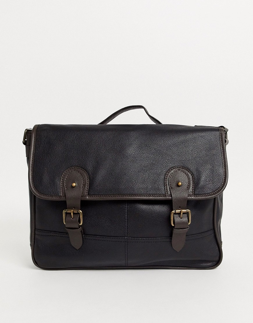 ASOS DESIGN - Leren leather satchel met dubbele riemen in zwart en bruin