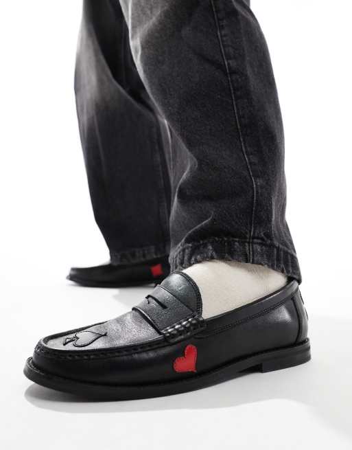ASOS DESIGN - Leren loafers in zwart met rode en witte details