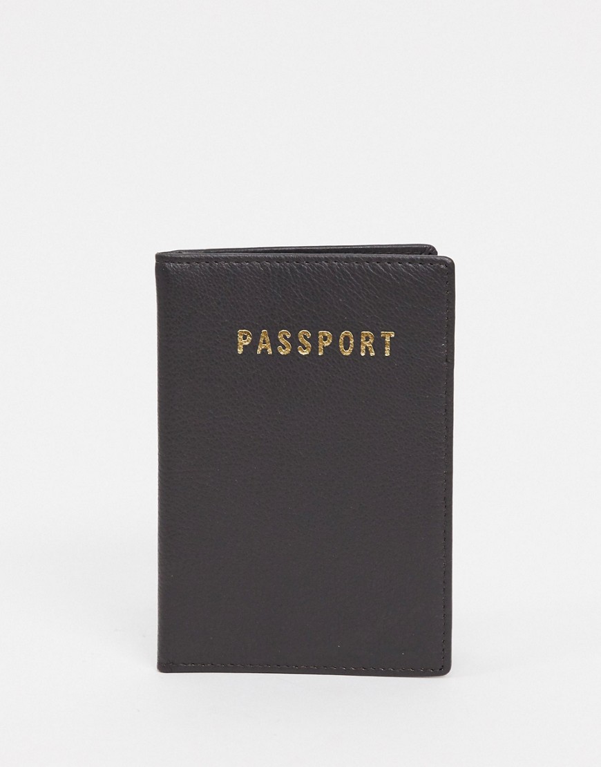 ASOS Design - Leren paspoorthouder in donkerbruin