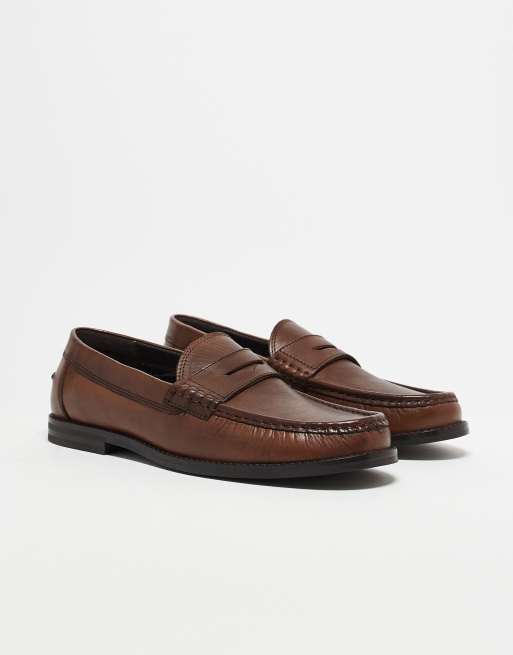ASOS DESIGN - Leren penny loafers in lichtbruin, 3 van 5