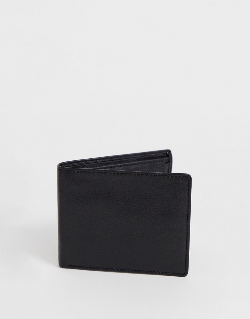 ASOS DESIGN - Leren portefeuille in zwart met muntenvakje aan de binnekant