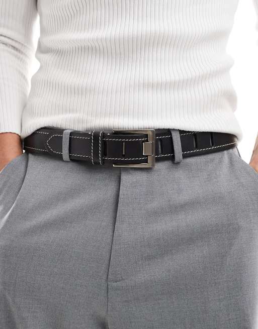 ASOS DESIGN - Leren riem met contrasterende stiksels in zwart