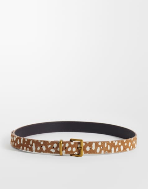 ASOS DESIGN leren riem met haar op leer en vierkante gesp met hertenprint - view 1