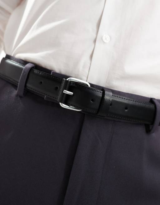 ASOS DESIGN - Leren riem met leren rolgesp in zwart, 3 van 4