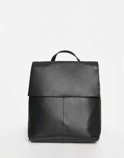 ASOS DESIGN - Leren rugzak met flap in zwart
