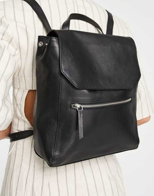 ASOS DESIGN - Leren rugzak met rits in zwart