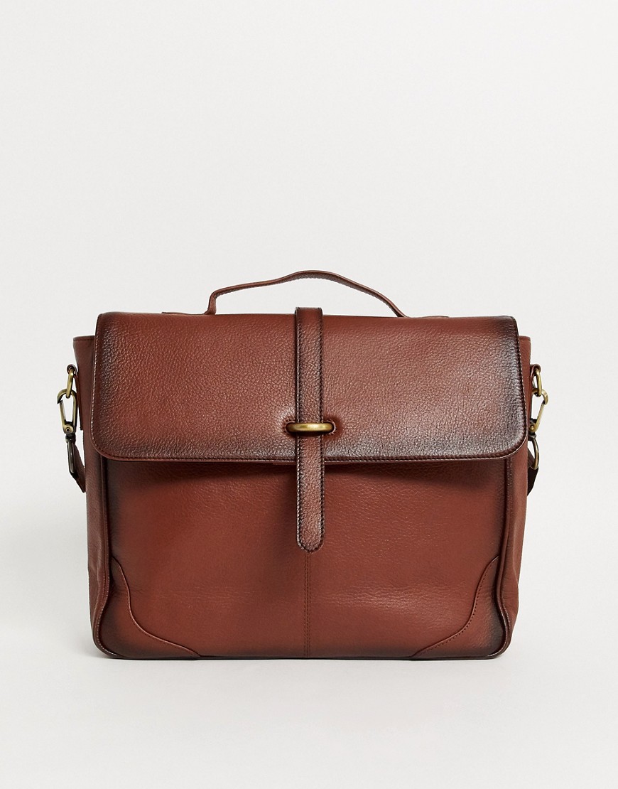 ASOS DESIGN - Leren satchel in bruin met vintage detail