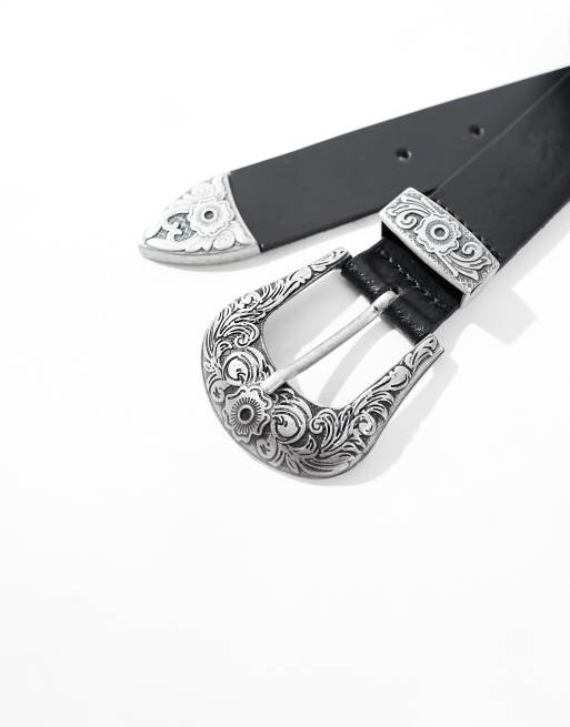 ASOS DESIGN - Leren taille- en heupriem in westernstijl in zilver , 2 van 4