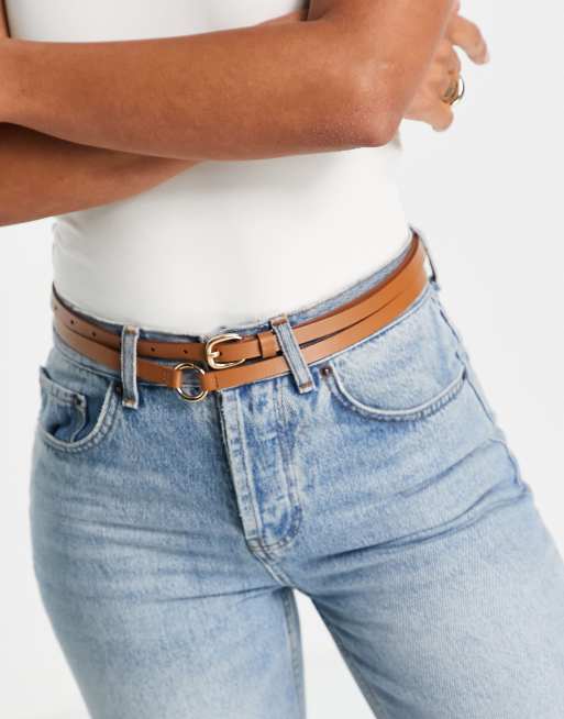 ASOS DESIGN - Leren tailleriem met dubbele overslag in bruin