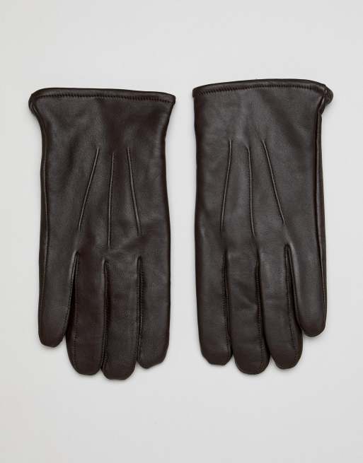 ASOS DESIGN - Leren touchscreen handschoenen in bruin