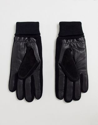 ASOS DESIGN - Leren touchscreen-handschoenen in zwart met ribbels en suède