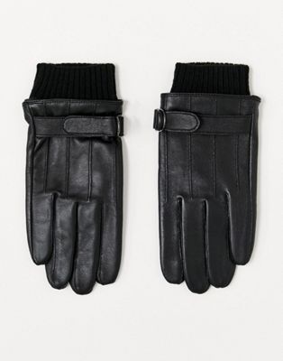ASOS DESIGN - Leren touchscreen-handschoenen met gespje in zwart