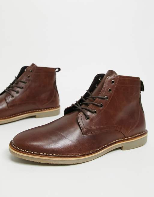 ASOS DESIGN - Leren veterschoenen met suède detail in bruin