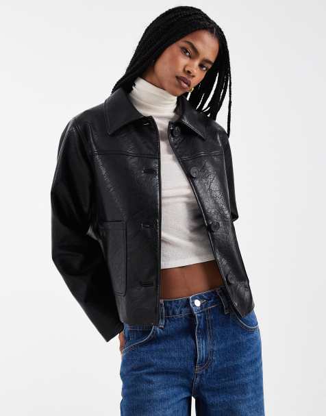 ASOS DESIGN - Lerenlook harrington-jack in zwart - view 1