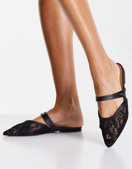 ASOS DESIGN Lesley pointed ballet flats in black lace
