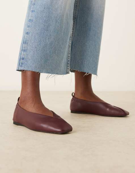 ASOS DESIGN Leslie square toe ballets in burgundy - view 1