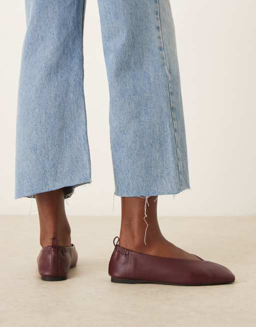ASOS DESIGN Leslie square toe ballets in burgundy