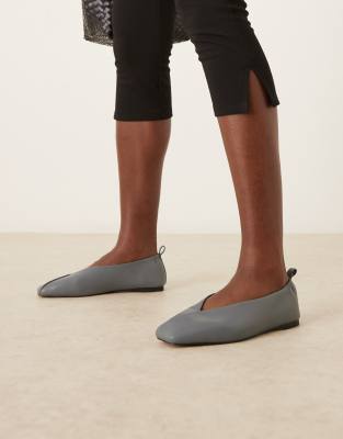 Asos Design Leslie Square Toe Ballets In Gray