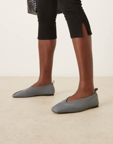 ASOS DESIGN Leslie square toe ballets in gray - view 1