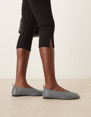 Asos Design Leslie Square Toe Ballets In Gray