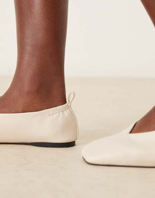 ASOS DESIGN Leslie square toe ballets in off-white