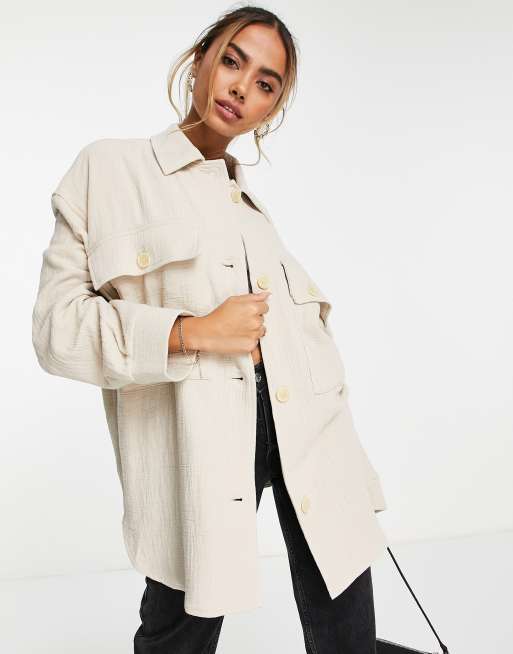 ASOS DESIGN - Let cremehvid skjortejakke med tekstur, 4 af 4
