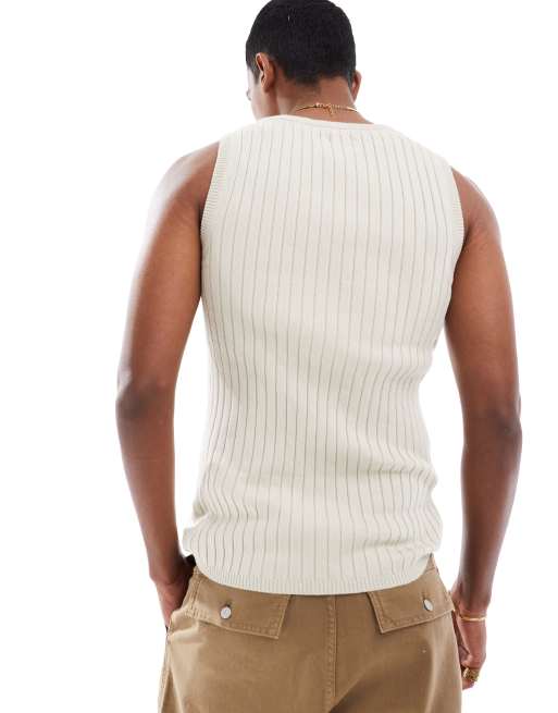 ASOS DESIGN - Let, tætsiddende overdel i beige ribstrik, 4 af 4