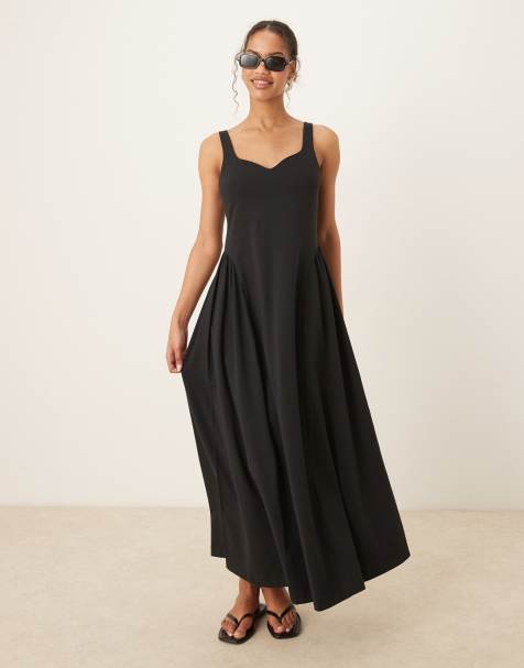 ASOS DESIGN – Letnia czarna sukienka maxi z pełną spódnicą - view 1