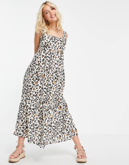 ASOS DESIGN – Letnia sukienka midi na szelkach, z bąbelkową fakturą i zwierzęcym wzorem