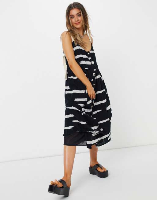 ASOS DESIGN – Letnia sukienka midi z zapięciem na guziki, abstrakcyjnym nadrukiem i rypsowymi ramiączkami