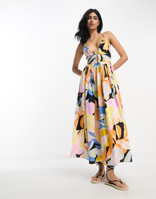 ASOS DESIGN – Letnia sukienka midi z ozdobną górą w duży kwiatowy wzór 