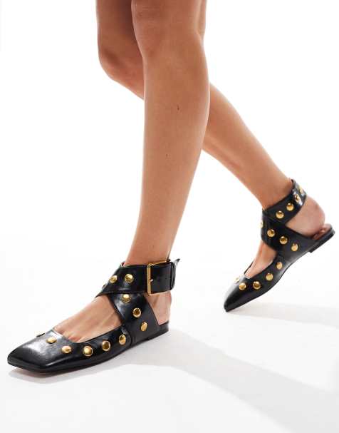 ASOS DESIGN - Lette ballerinaer med nitter i sort - view 1