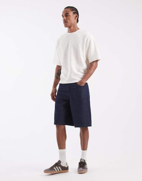 ASOS DESIGN - Lette bermuda-jorts med striber i denim i mørkeblå vask - view 1