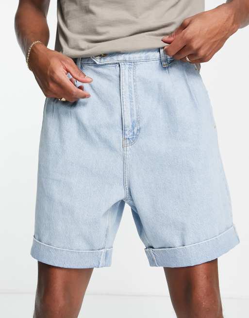 ASOS DESIGN - Lette denimshorts med plisseringer i vintage-stenvask, 2 af 4