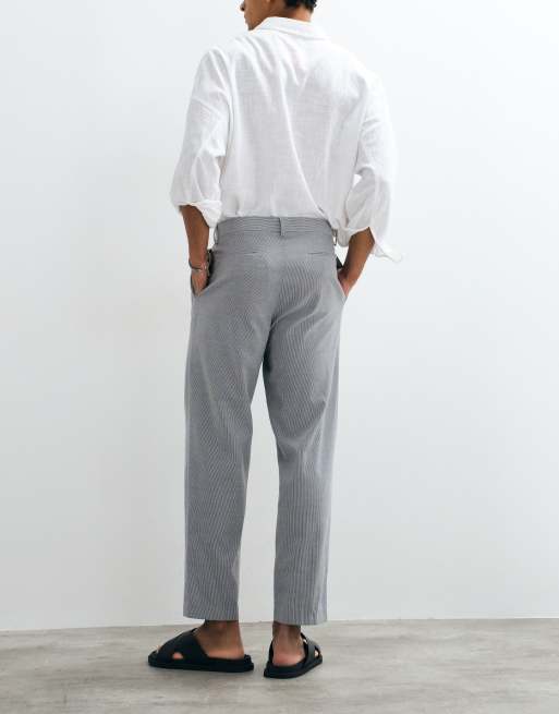 ASOS DESIGN lette skræddersyede afslappede tapered-bukser i hør med blå nålestribe, 3 af 5
