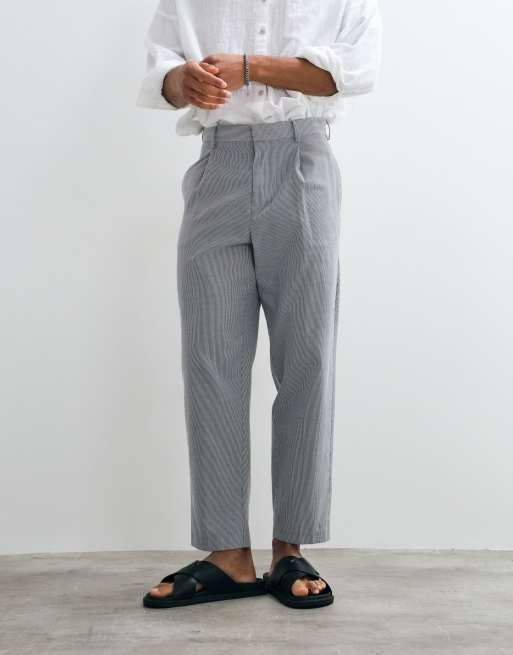 ASOS DESIGN lette skræddersyede afslappede tapered-bukser i hør med blå nålestribe, 5 af 5
