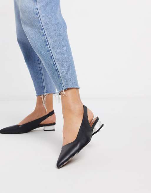 asos design lively slingback ballet flats in beige and black