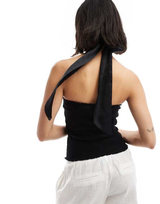 ASOS DESIGN lettuce edge bandeau top in black