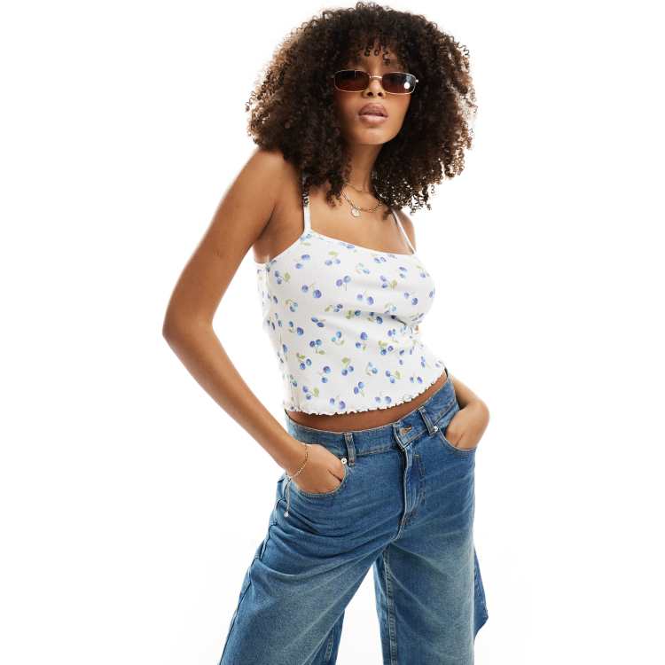 ASOS DESIGN lettuce edge cami tank top in blueberry print | ASOS