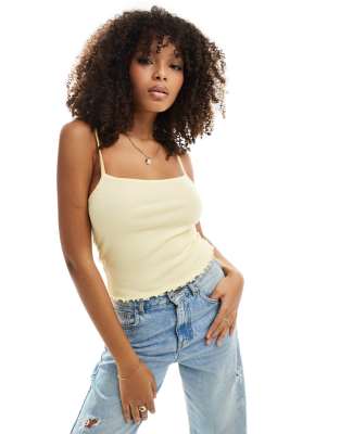 Asos Design Lettuce Edge Cami Tank Top In Buttermilk-yellow